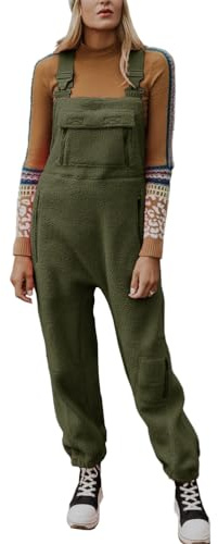 ORANDESIGNE Damen Fleece Warm Latzhose Frauen Lose Lässig Jumpsuits mit Taschen Winter Arbeitshose Overalls