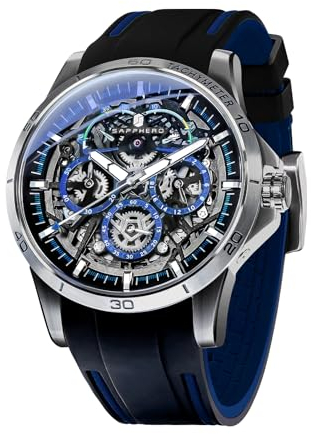 SAPPHERO Herrenuhr Wasserdicht Blau-Schwarz Silikon Uhren für Männer Analog Leuchtend Datum Lässig Armbanduhr Geschenke für Männer