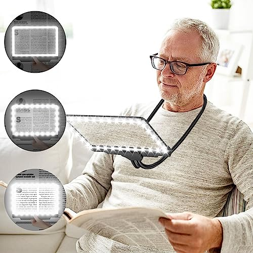 NZQXJXZ 5X lupas de Gran Aumento, Lupa con luz Flexible de Cuello de Cisne para Páginas Completas, Lupa Lectura de Páginas Grandes de 8 x 5 para Personas Mayores Que Leen Letra Pequeña