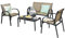 COSTWAY Ensemble Salon de Jardin 4 Pièces en Métal, 2 Fauteuils, Ensemble de Meubles de Patio 1 Causeuse 2 Chaises 1 Table Basse en Verre, pour Jardin Terrasse Piscine(Marron)