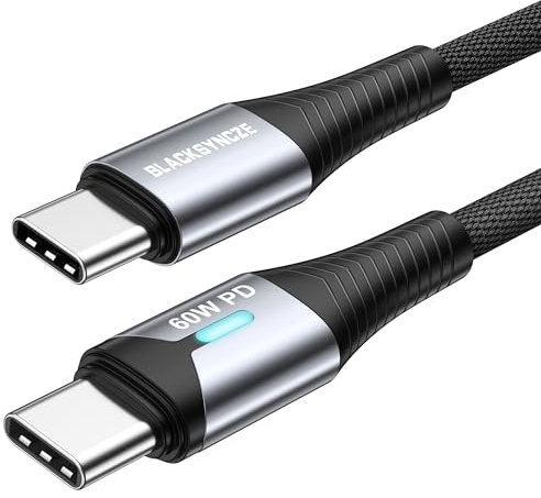 BLACKSYNCZE Cable USB C a USB C 2M, 60W PD 3A Carga Rápida Nylon Tipo C para iPhone 15 Pro Max/15, MacBook Air/Pro, Pad Pro, Samsung Galaxy S24 S23, Huawei P60, Google Pixel