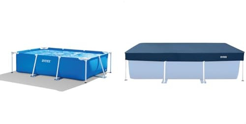 Intex Piscine Metal Frame Junior rectangulaire Tubulaire (l) 2,60 x (l) 1,60 x (h) 0,65m & 28036 - Bâche de Protection pour Piscine rectangulaire 2,60 X 1,60m