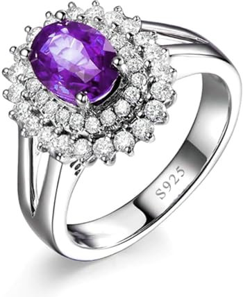 BCughia Trauringe Damen, Damenring Silber 925 Verlobungsring Blume mit Oval Form Violett Zirkonia Ringe Größe 62 (19.7)