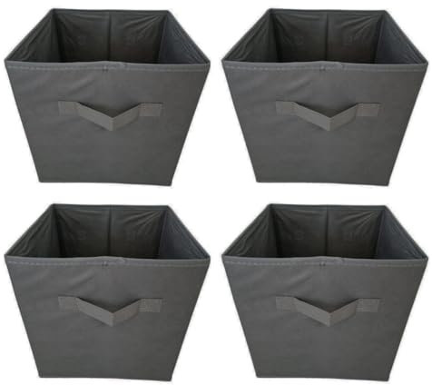 Aryllis Folding Storage Boxes, Dark Grey, Pack of 4, Collapsible Fabric Storage Cubes - 27cm x 27cm