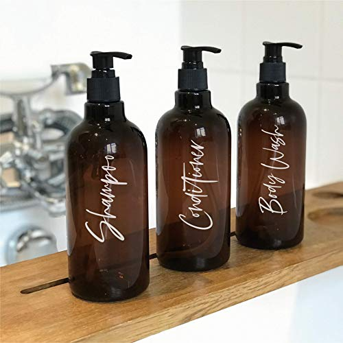 Etichette adesive impermeabili per bottiglie da bagno, set da 3, shampoo, balsamo e bagnoschiuma, tipo 2