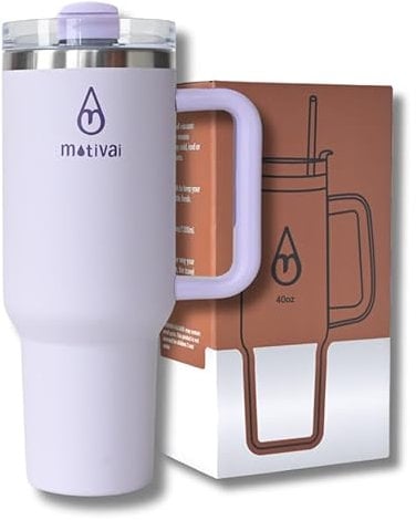 Motivai® Tumbler - 40oz - Thermobecher mit Griff und Strohhalm - Edelstahlbecher - Travel Cup - Mug to go - Trinkbecher to go - Thermosflasche - (Lilla)