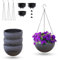 Lot de 3 grands pots de fleurs suspendus à arrosage automatique avec chaîne de trou de drainage pour la maison et le jardin (gris)