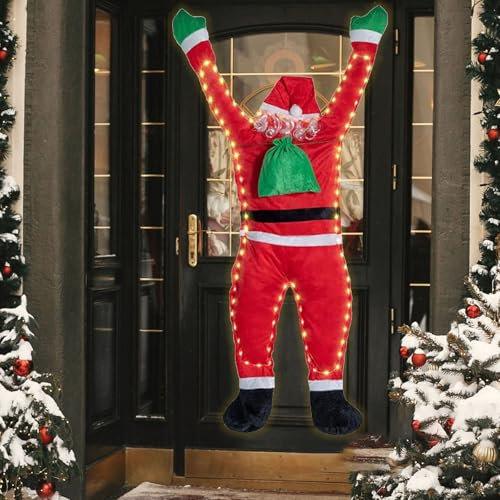 Mocoli Babbo Natale Sospeso, Decorazione Natalizia da Parete da Arrampicata Decorazione da Parete Babbo Natale Luci Natalizie Babbo Natale con Lucine a LED Decorazione per Interni Esterni per Natale