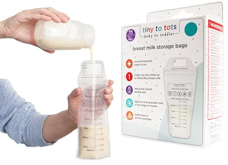 Breast Milk Storage Bags Breastmilk Pouches for Fridge or Freezer Use, Store Flat or Standing, BPA and BPS Free, Pre-Sterilised, Double Zipper Seal Multi Pack Tiny to Tots (100 Pack)