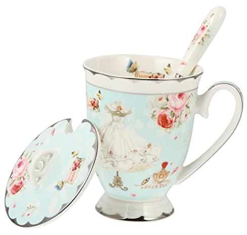 LALADEFIEE Tasse à Eau Céramique Résistante Chaleur Avec Couvercle Et Cuillère Pour Café Et Boissons