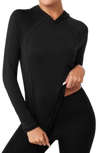 Terecey Sportshirt Damen Langarm Funktionsshirt Fitness Yoga T-Shirt Laufshirt mit Kapuze, Workout Shirts Frauen Leichte Atmungsaktive Sweatshirt UV Shirt Damen Langarm Sun Hoodie
