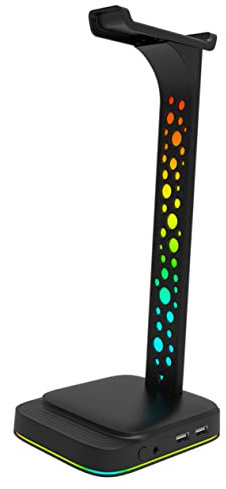 HOLIDYOYO Soporte para Auriculares RGB Doble Hub USB Base Estable para Gaming y Soporte para Auriculares Over-Ear Accesorio De Almacenamiento y Exhibición