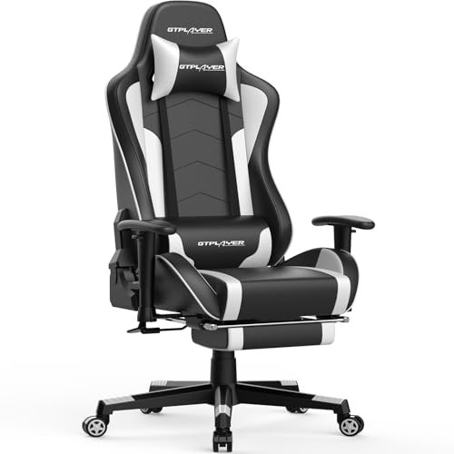 GTPLAYER Silla de juego con reposapiés, altavoz Bluetooth, silla de oficina ergonómica, silla de computadora, silla de PC, con respaldo ajustable, capacidad de carga 150 kg,