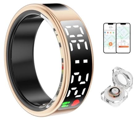 Smart Ring mit Display, Fitness-Tracker, Gesundheitsringe für Damen und Herren, Mehrere Sportmodi, Schlaf-Tracker, Schrittzähler, Video-Seitenwender, App-Unterstützung, Ladeetui