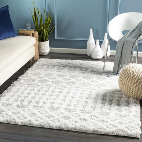 Livabliss Nour Dubai Shaggy Rug, Bedroom – 130x170 cm, White & Light Grey