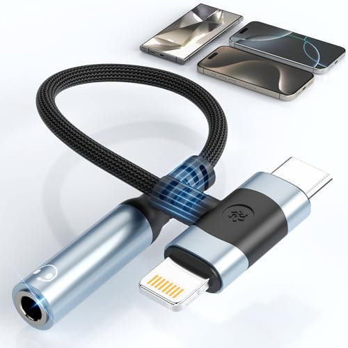 2-IN-1 Adattatore USB C + Lighting Jack 3,5 mm Adattatore Cuffie USB C Jack Chip DAC Adattatore Jack Lighting Aux Cavo Dongle HiFi Adattatore Cuffie per i-Phone 16 15 14 13, Samsung S24 S23, Argento