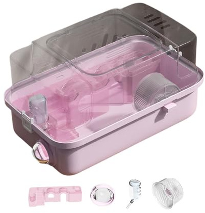 F Fityle Hamster Cage Double Tiers with Water Bottle Multipurpose House Hamster Habitat Small Animal Cage for Gerbils Hedgehog Bunny, pink