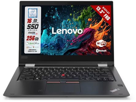 Lenovo ThinkPad Yoga, Notebook Intel i7-8650u 4 Core 1.9Ghz, Display 13.3” FHD Touch, Ram 16Gb, SSD 256Gb, Win11, Pc Portatile Pronto all’uso (Ricondizionato)