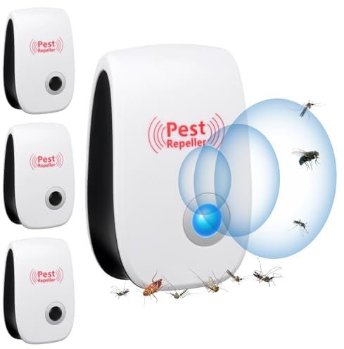 FENGQ Repellente Ultrasuoni, Antizanzare Ultrasuoni, 4 pezzi Repellente ad Ultrasuoni Per Topi, Elettrico Ultrasuoni Antizanzare Anti Topi, Insetti, Zanzare, Ratti, Formiche