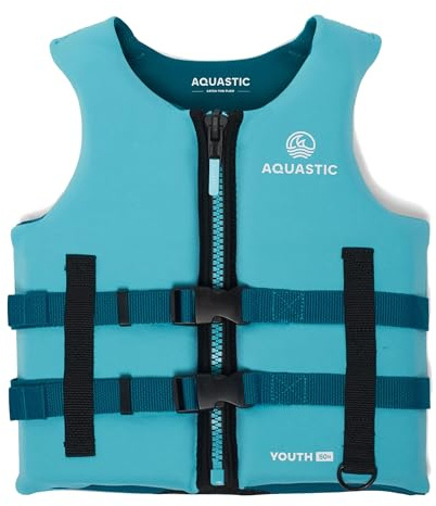 AQUASTIC Youth 50N Kindersicherheitsweste - leichte, schnell trocknende Neoprenhülle, PVC-Schaum, verstellbare Träger mit Schnallen, Reißverschluss, D-Ring - Komfort und sicheres Schwimmen 140cm