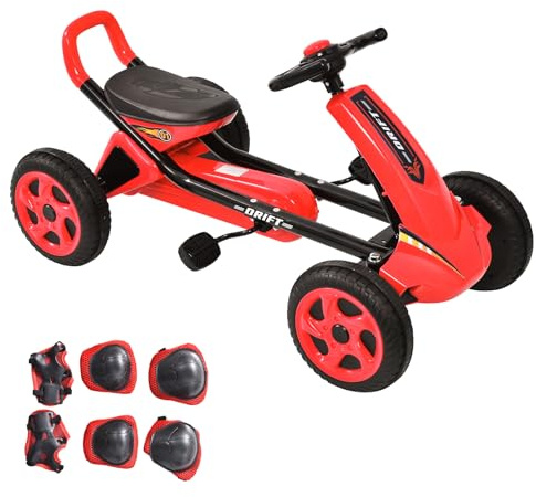 Go-Kart Reppy - Feuerwehr Tretfahrzeug | Tretauto Mit Handbremse | Kinderfahrauto, Kinderpedalauto,Kinder-Reitspielzeug Mit 4 n | Kinderauto Mit Verstellbarem Sitz, Kinderauto Zum