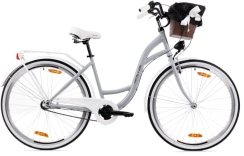 Goetze Style Damen Citybike 28 Zoll, Retro Fahrrad mit 3-Gang | Tiefeinsteiger, Shimano Nexus Nabenschaltung mit Rücktritt, LED-Beleuchtung, Rattankorb, Gepäckträger und Klingel