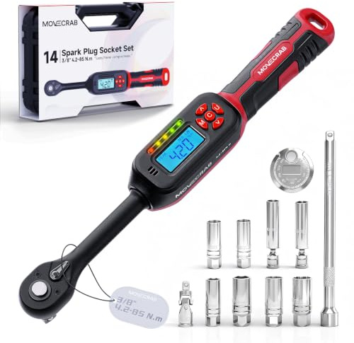MOVECRAB Chiave Dinamometrica Digitale 3/8 4,2-85Nm, Set 14 pezzi con cicalino e LED colorato – precisione alta per riparazione auto, moto, bici, officina professionale