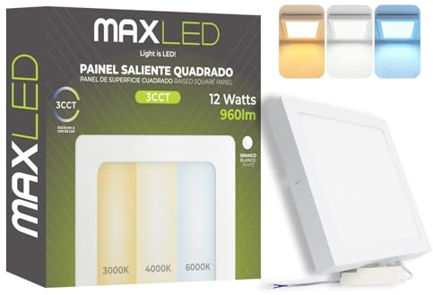 Maxled, Light is Led! 12W LED Deckenleuchte Flach Rechteckig 960lm Modern Deckenlampe 170mm 3CCT 3000K 4000K 6500K Badlampe Decke Nicht Dimmbar für Küche Badezimmer Keller 85V-265V Aluminium