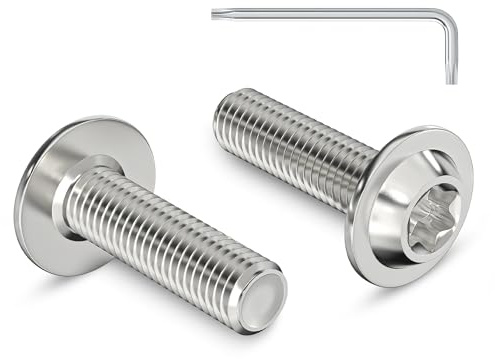 Zuyya Lot de 20 vis à tête bombée M8 x 20 mm avec bride, vis M8 | Vis Torx - En acier inoxydable A2 V2A - Filetage complet - Avec clé Torx