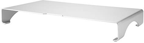 Naroote Aluminum Monitor Riser Ergonomic Stand with Cable Hole | Ergonomic Design Improves Sitting Posture, Cable Hole Keeps Wires Tidy, Hollow Base Stores Keyboard, Sturdy Silver Finish