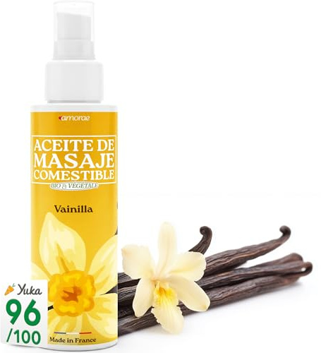 AMORAE Essbares Erotisches Massageöl Vanille 100ml - Massageöl Intim Geeignet Bio Aroma Vanilla - Sinnliches Body Öl für Paare mit Arganöl - Date Night Oil Geschmack - Intim Gleitöl Made in France
