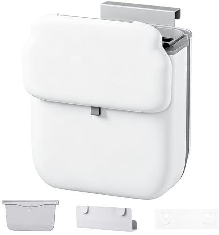 Poubelle suspendue avec couvercle, 9 L, pliable, à fixer au mur, pour la cuisine, le camping et les véhicules de loisirs. Installation sans perçage (blanche)