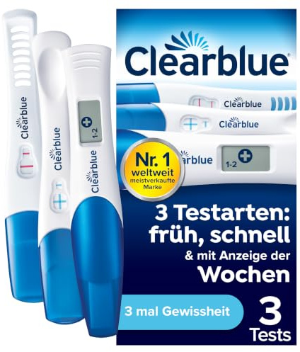 Clearblue Schwangerschaftstest 3 Testarten Kombipack - Ultra Früh (10m IU/ml), Schnell & mit Anzeige der Wochen, 3 Teststäbchen (1 digital, 2 visuell)