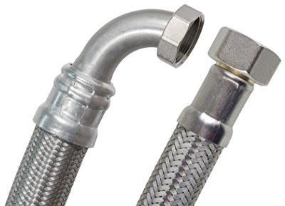 SFX® Panzerschlauch 50cm - DN25-1 Zoll ÜM x 1 Zoll ÜM mit 90 Grad Bogen flexibler Edelstahl Umflechtung Flexschlauch 500mm