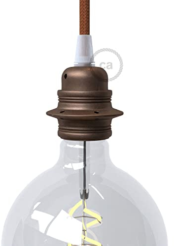 creative cables - Kit E27 Lampenfassung aus Metall mit Doppelklemmring für Lampenschirm - Konisch, Rost