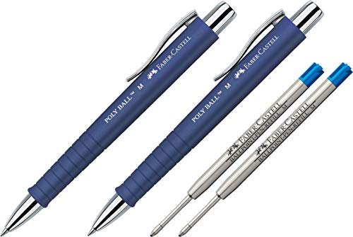Faber-Castell Kugelschreiber Poly Ball blau (2er Set + Ersatzmine)