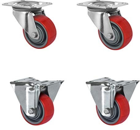 CASCOO SETSBFB080N2U6B32 Rollensatz 2 Lenkrollen, 2 Bockrollen, Polyamid, Polyurethan, Durchmesser 80 mm, Kugellager, Transportrollen, Traglast 390 kg (4-er Pack)