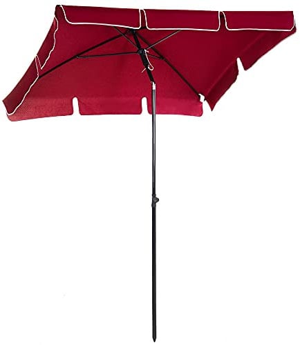Outsunny Garden Parasol Umbrella, Outdoor Market Table Umbrella with Ruffles & Aluminium Pole, Rectangular Tilting Parasol Sun Shade Canopy, 2 x 1.3m, Red
