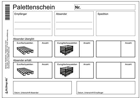 10er Pack Palettenschein Lademittelnachweis DIN A5 quer Block mit 50 Satz 2-fach