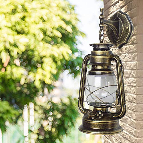 YUNRUX Retro Industrial Außen Laterne Deckenleuchte Antike Wandleuchte Wand-Lampe Vintage Wandbeleuchtung Außenwandleuchte Laterne Patio Beleuchtung Innen Gebogenenlampe Wandlicht Licht Bronze