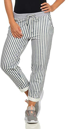 GRINGO Damen Sweatpants Boyfriend Freizeithose Jogginghose Sporthose One Size (Blau gestreift)