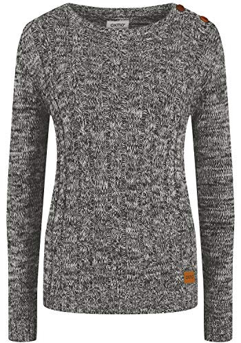 OXMO OXPhia Damen Strickpullover Grobstrick Pullover mit Rundhals-Ausschnitt 100% Baumwolle Regular fit, Größe:M, Farbe:Dark Grey (792890)