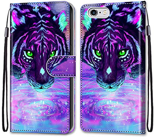 nancencen Kompatibel mit iPhone 6 / iPhone 6s Handyhülle, PU Leder Flip Cover Wallet Hülle (Anti-Fall) Anwendbar iPhone 6 / iPhone 6s - Lila Tiger