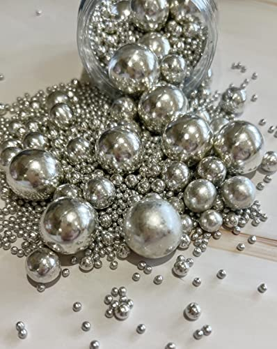 Metallic/Shimmer Balls Edible Cupcake Cake Topper Sprinkles (90G Tub) (Silver)