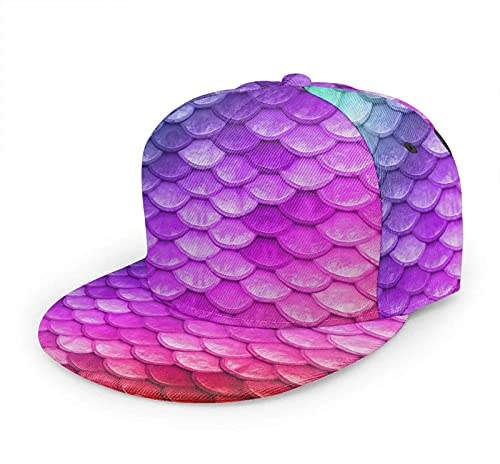 Oaieltj Unisex Baseball Cap Damen Herren Einstellbare Hip Hop Hut Mode Flache Schirmmütze Baseball Cap, Bunte Regenbogen-Meerjungfrau-Waage, One size