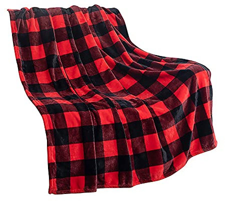 FGYZYP Plaid en flanelle douce rouge et noir - Plaid chaud et confortable en fibre de polyester - Couverture décorative pour l'hiver - Pour canapé, lit, canapé, voyage, camping - 152,4 x 203,2 cm