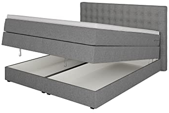 Betten Jumbo King Boxspringbett 140x200 cm mit Bettkasten 7-Zonen TFK Härtegrad H3 und 10cm Premium-Pocket-Air-Topper | Farbe Hellgrau | div. Größen verfügbar