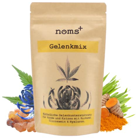 noms+ Gelenkmix Pulver Vegan & Sensitiv für Hunde & Katzen zur natürlichen Unterstützung des Bewegungsapparats – MSM, Glucosamin, Teufelskralle, Kurkuma, Hyaluron, Hanföl, Algenkalk, Gerstengras