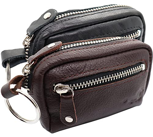 Safekeepers Schlüsselmäppchen Herren - Schlüsselmäppchen mit Reißverschluss - Leder Schlüsseletui Groß – Schlüsseltasche für Damen und Herren – Schlüsselmäppchen mit Geldfach, Schwarz und Braun…