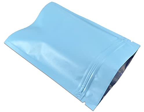 WACCOMT Pack 100 Stücke Matte Aluminiumfolie Verpackung Tasche Reißverschluss Selbstdicht Flachbeutel Lebensmittel Lagerung Geruchssicher Mylar Beutel (Matt Blau, 8x12cm (3.1x4.7 inch))